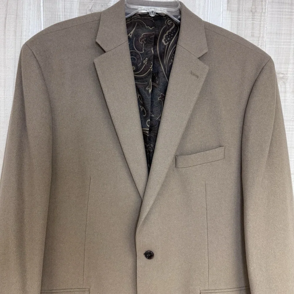 Lauren Ralph Lauren Blazer/Jacket Mens 46L Beige Solid Soft Cashmere Two Buttons